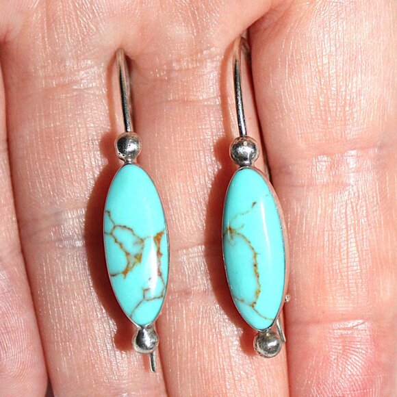 Sterling Silver Faux Turquoise Earrings - Picture 6 of 6